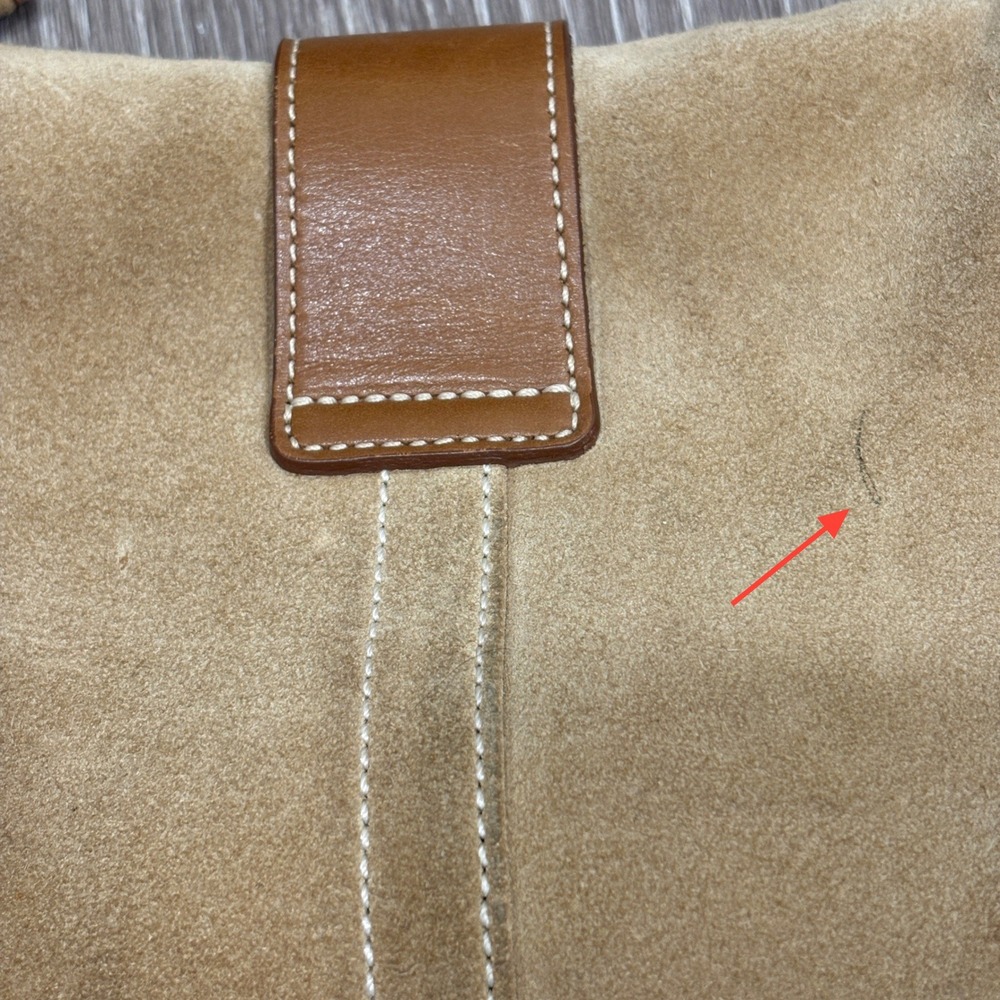 VTG 00s Coach Soho Tan Suede Leather Flap Shoulder Bag Buckle 9692 Sufflette Y2K - Picture 7 of 13